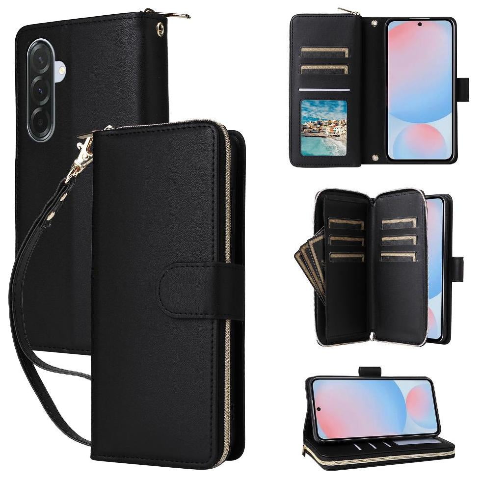 Foxdock - Funda Cartera Con Cremallera Y Correa Para Samsung Galaxy A36 Soporte Y Tarjetero Negro