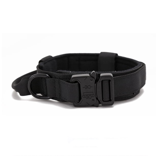 Collar táctico para perros medianos y grandes, resistente, con asa y correa de metal.