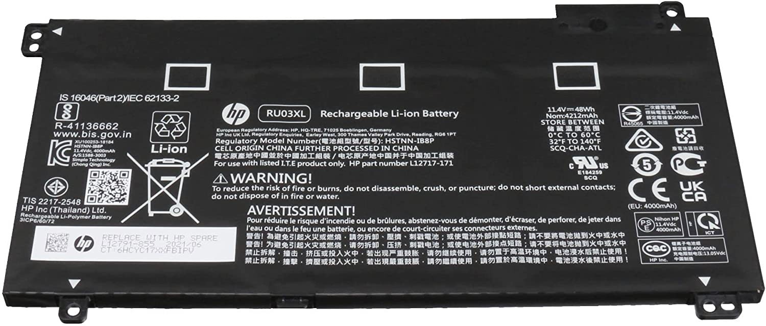 Hp - Batería 3C 48Wh 4.21Ah Lithium-Ion Ru03Xl