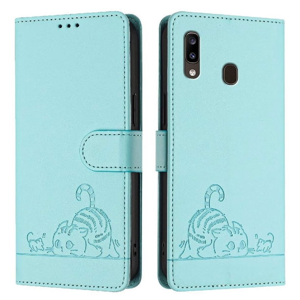 Funda tipo cartera FOXDOCK para Samsung Galaxy A20/A30 con soporte, ranuras, RFID, diseño de gato