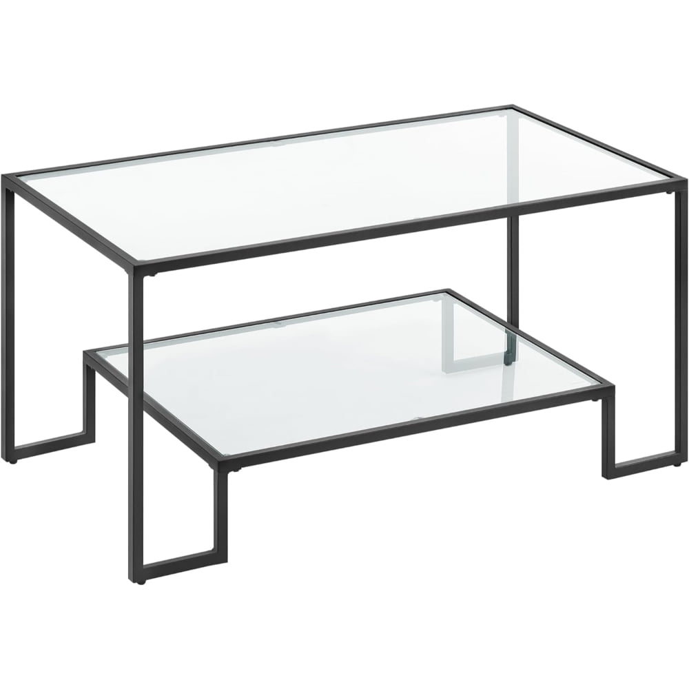 Casa Vinte - Mesa De Centro Rectangular De Vidrio Y Fierro Negra Landala