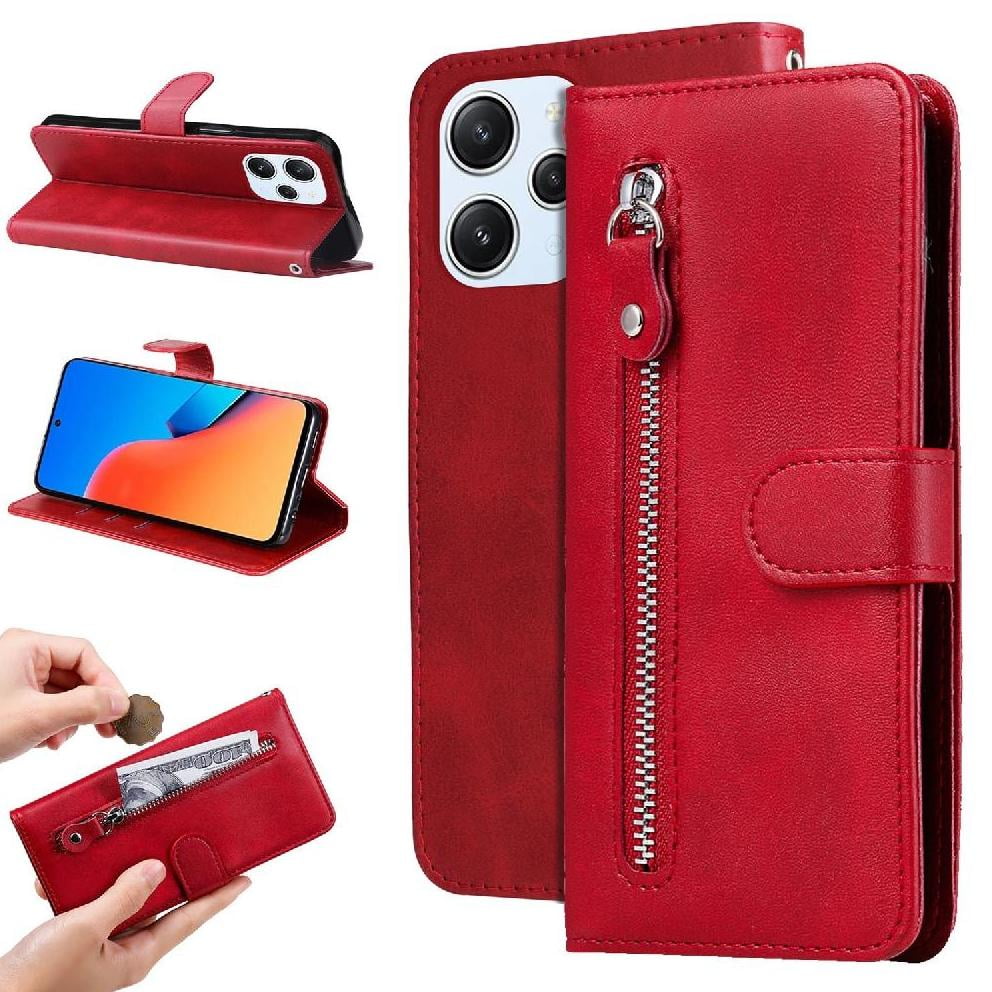 Gangxun - Funda Con Cremallera Para Xiaomi Redmi 12 5g, Carcasa Cartera De Cuero Pu Con Soporte Y Tarjetero