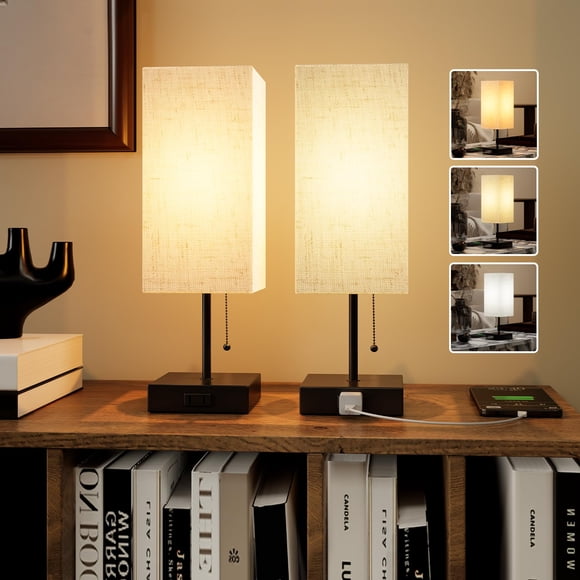 Lámpara de mesa YIDPU ajustable con LED de 3 colores y tomacorrientes AC