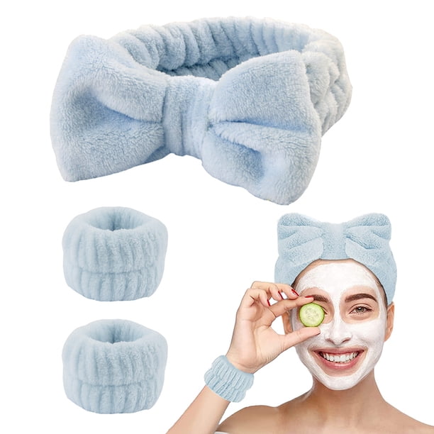 Diadema de spa para lavarse la cara y correa de muñeca a juego, diadema difusa para el cuidado de la piel para adolescentes y niñas, diadema suave para maquillaje facial para niños