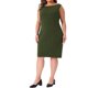thumbnail image 3 of Agnes Orinda Vestido de Talla Grande para Mujer, Estilo Escolar Universitario, Sin Mangas, Cuello de Barco, Casual, Recto, Lápiz, para Trabajo, 5X Verde Militar, 3 of 5