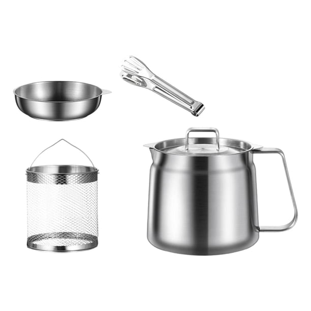 Olla con filtro de acero inoxidable, colador de grasa, cesta para freír, colador de malla fina, recipiente con filtro para freír profundo para cocinar 15 litros