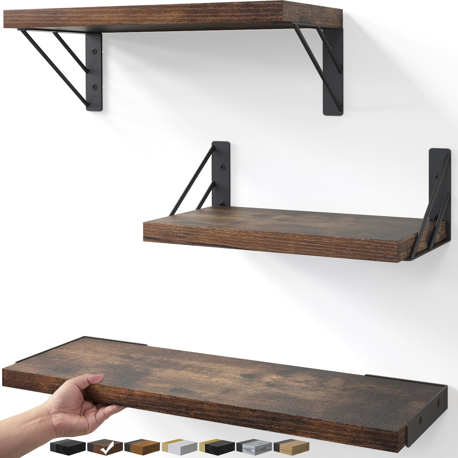 Estantería De Pared Bayka Para Decoración De Dormitorio De Madera Rústica (juego De 3)