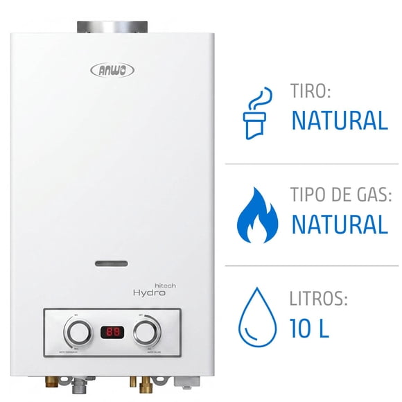 Calefont Anwo 10 Litros Gas Natural Tiro Natural Hitech Hydro 20