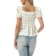 thumbnail image 3 of INSPIRE CHIC Blusa Floral para Mujer de Regreso a Clases Cuello Corazón Manga Corta Abullonada Top Peplum Fruncido Beige S, 3 of 6