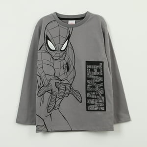 Polera Manga Larga Niño Spiderman Red Web Gris Marvel
