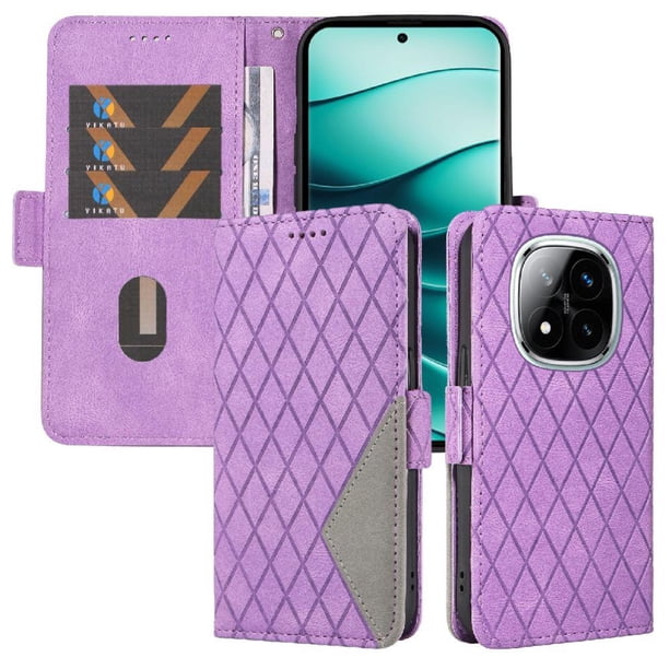 Funda Cartera para Xiaomi Redmi Note 14 Pro 5G con Tarjetero Soporte y Correa Morado