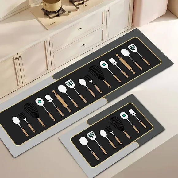 Alfombra De Cocina 2 Piezas Tf 1.2 M 40 Cm Utensilios Gris Oscuro