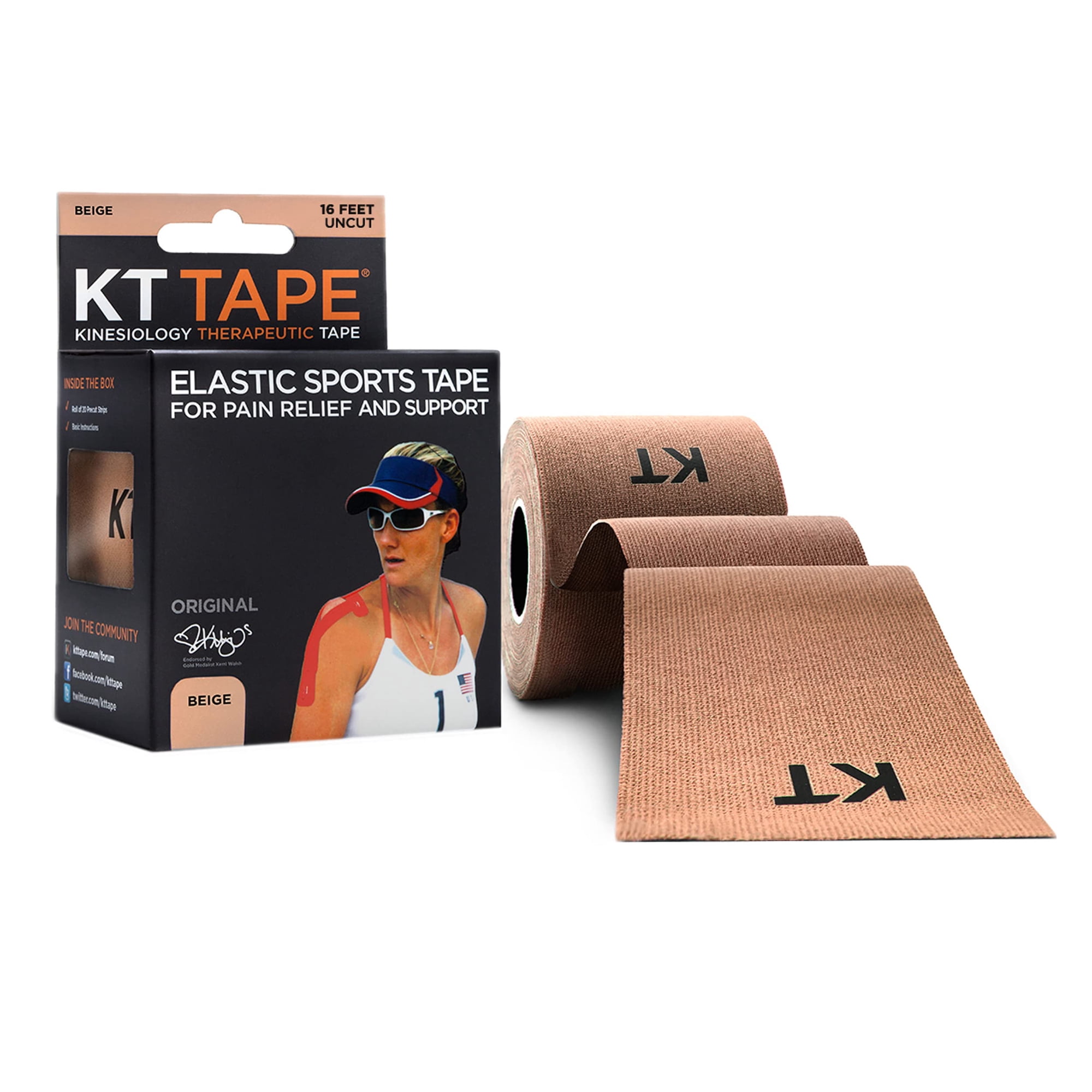 Cinta Deportiva Kt Tape Original De Algodón Beige, Rollo Sin Cortar De 16 Pies