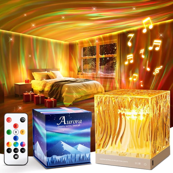 Proyector de luces Aurora para dormitorio, máquina de sonido de ruido blanco para adultos, 18 colores, música Bluetooth, control remoto – regalo ideal para chicas adolescentes