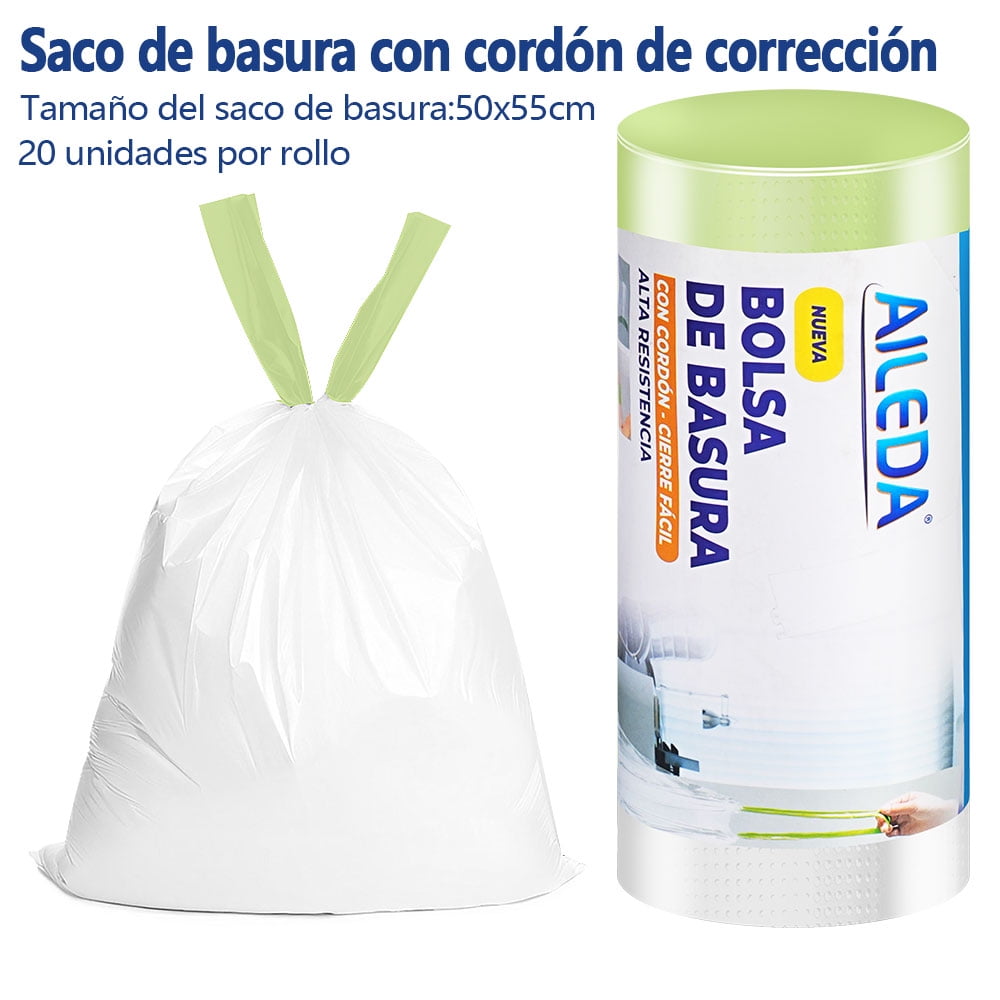 Aileda Bolsa Basura Baño Con Cordón Para Papelero 50x55 Cms 20 Uni Por Rollo