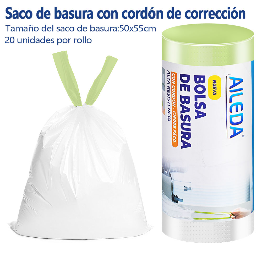 Aileda Bolsa Basura Baño Con Cordón Para Papelero 50X55 Cms 20 Uni Por Rollo