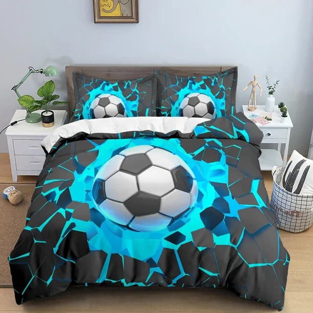 v973 Bed Sheets Football Duvet Cover Set with Blue Crack Cool Sport Comforter Cover King Size for Kids Boys Girl Polyester Bedding Set 3-Piece Bedding Set (1 Duvet Cover + 2 Pillow Shams) Bed Sheets j