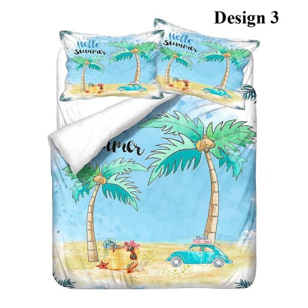 Sea Beach Palm Trees Holiday Birthday Gift Quilt Duvet Cover Set Bedding3-Piece Bedding Set