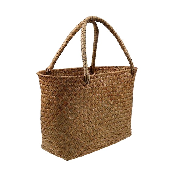 Bolsa Tejida De Ratán Rural Bolsas De Dulces Con Flores Para Parque Senderismo Al Aire Libre 34x14x21CM
