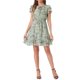 thumbnail image 2 of INSPIRE CHIC Vestido de Chifón Floral con Volantes, Manga con Volantes, Escote en V con Lazo, por Encima de la Rodilla, Línea A para Mujer, Talla L, Verde Claro, 2 of 6
