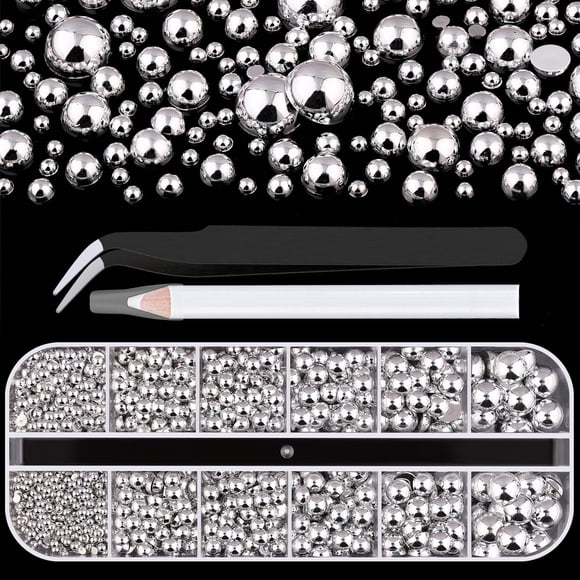 Belleboost Perlas Planas de Plata para Uñas – Encantos y Gemas