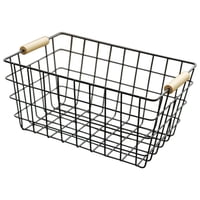 Magideal - Cesta De Almacenamiento De Hierro, Cesta De Picnic, Organización De Despensa, Decoración Del Hogar, Multiusos Con Mango De Madera Para Guardería, Sala Negro L