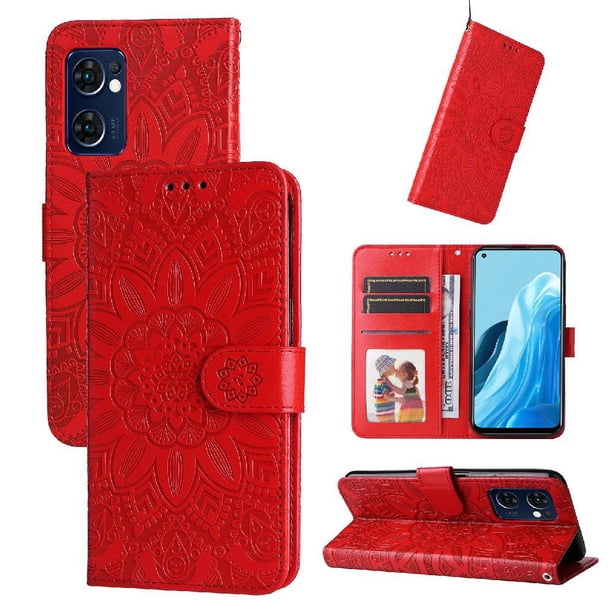 Funda tipo cartera FOXDOCK para OPPO Find X5 Lite , diseño girasol en relieve, cuero PU, cierre magnético, soporte y tarjetero