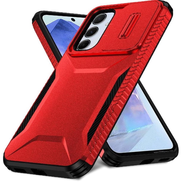 Funda Resistente para Samsung Galaxy A55 5G con Tapa Deslizante y Protección Militar Rojo