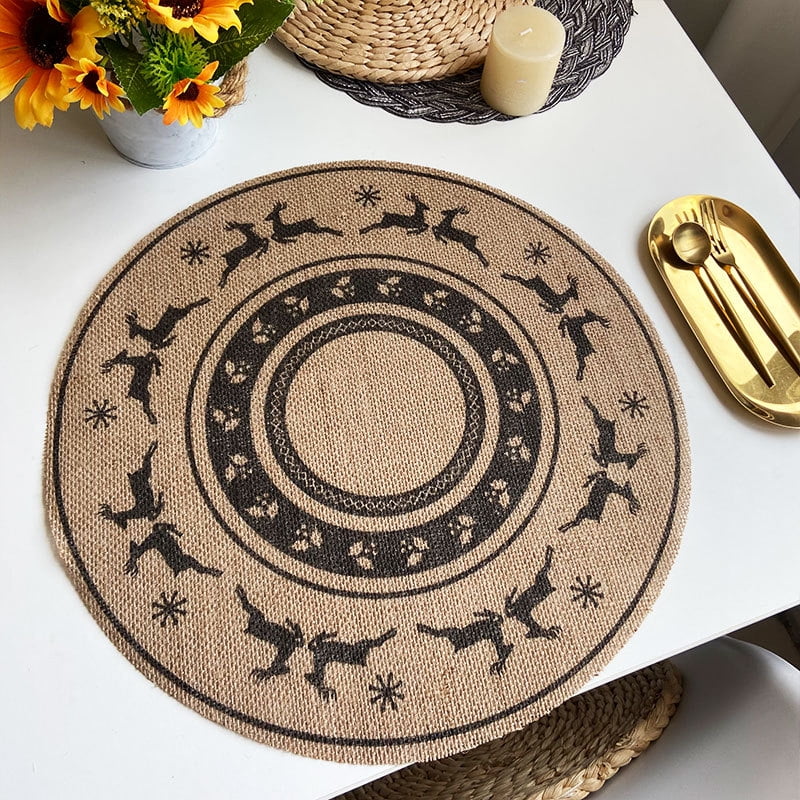 Xmhytop Juego De 6 Manteletes Redondos Artesanales Bohemio， Fibra De Yute Natural, Colores Negro Y Natural, 38 Cm, Estilo B, Negro C