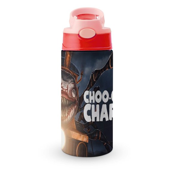 Choo-Choo CharlesBotella de Agua con Tapa Pop Top de Un Toque, Acero Inoxidable, a Prueba de Fugas, para Deportes, Botella Infantil rosa 12 oz