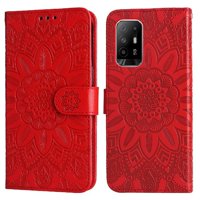 Funda Tipo Cartera Foxdock Para Oppo A95 5G , Diseño Girasol En Relieve, Cuero Pu, Cierre Magnético, Soporte Y Tarjetero