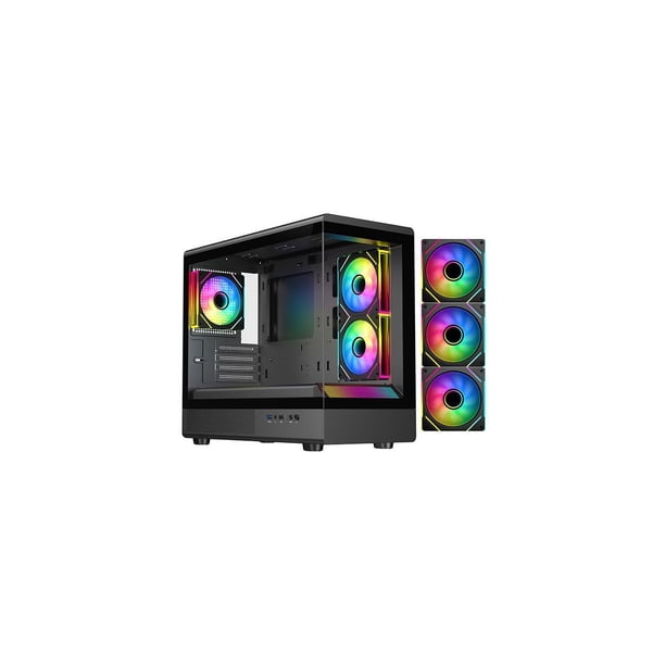 Gabinete gamer DIYPC ARGB-M1-BK Micro ATX con doble vidrio y RGB