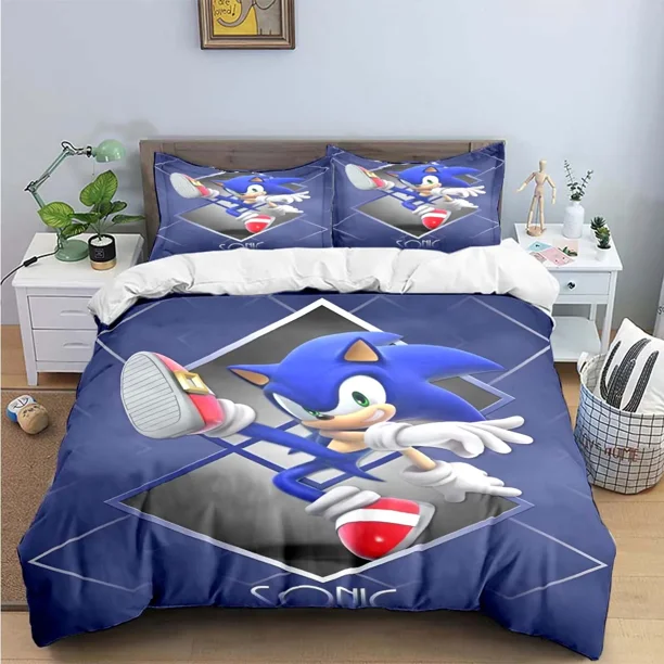 v1326 Bed Sheets Exquisite Cartoon S-Sonic Wallpaper Anime Digital Printing Bedding Set Duvet Cover Comforter Bed Youth Kids Girl Boys Gift 3-Piece Bedding Set (1 Duvet Cover + 2 Pillow Shams) Bed S