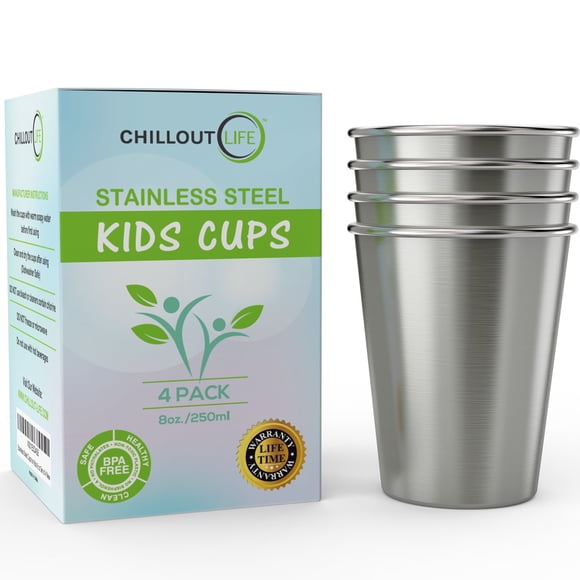 Vasos para Niños CHILLOUT LIFE Acero Inoxidable 250 ml Paquete de 4
