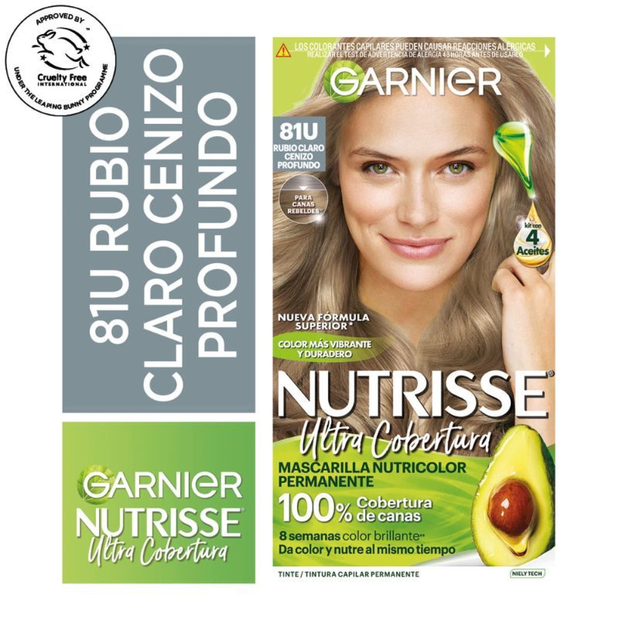 Coloración Nutrisse Cabello Ultra Cobertura 81 Rubio Claro Cenizo Profundo