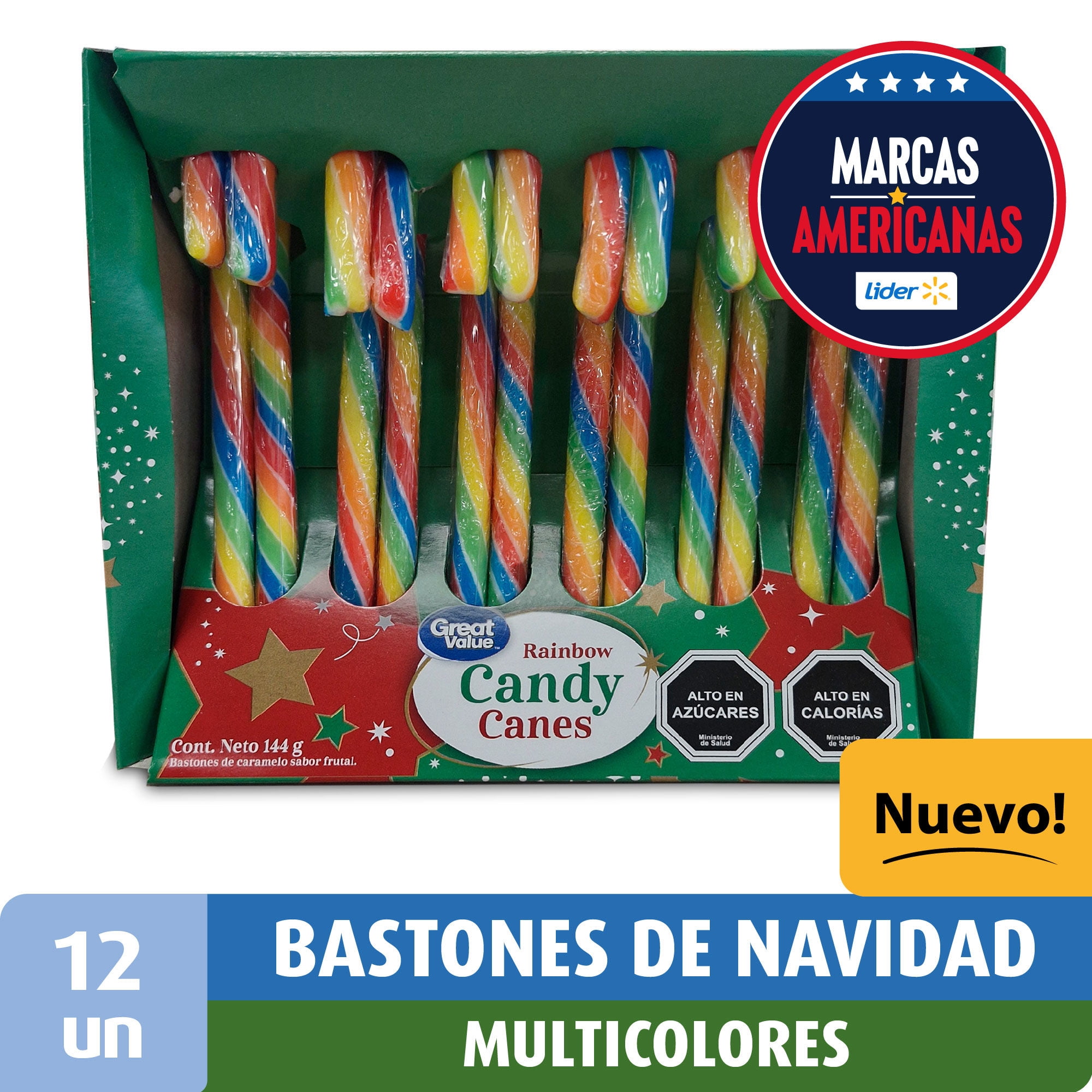 Bastones De Caramelo De Navidad, Sabor Multifruta 144 g Great Value