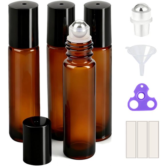 Juego de 4 botellas PrettyCare de 10 ml de vidrio ámbar