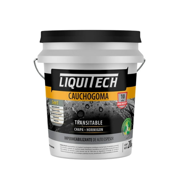 Pintura impermeabilizante sustentable y Transitable Caucho Goma Liquitech Negro 20 Lts.
