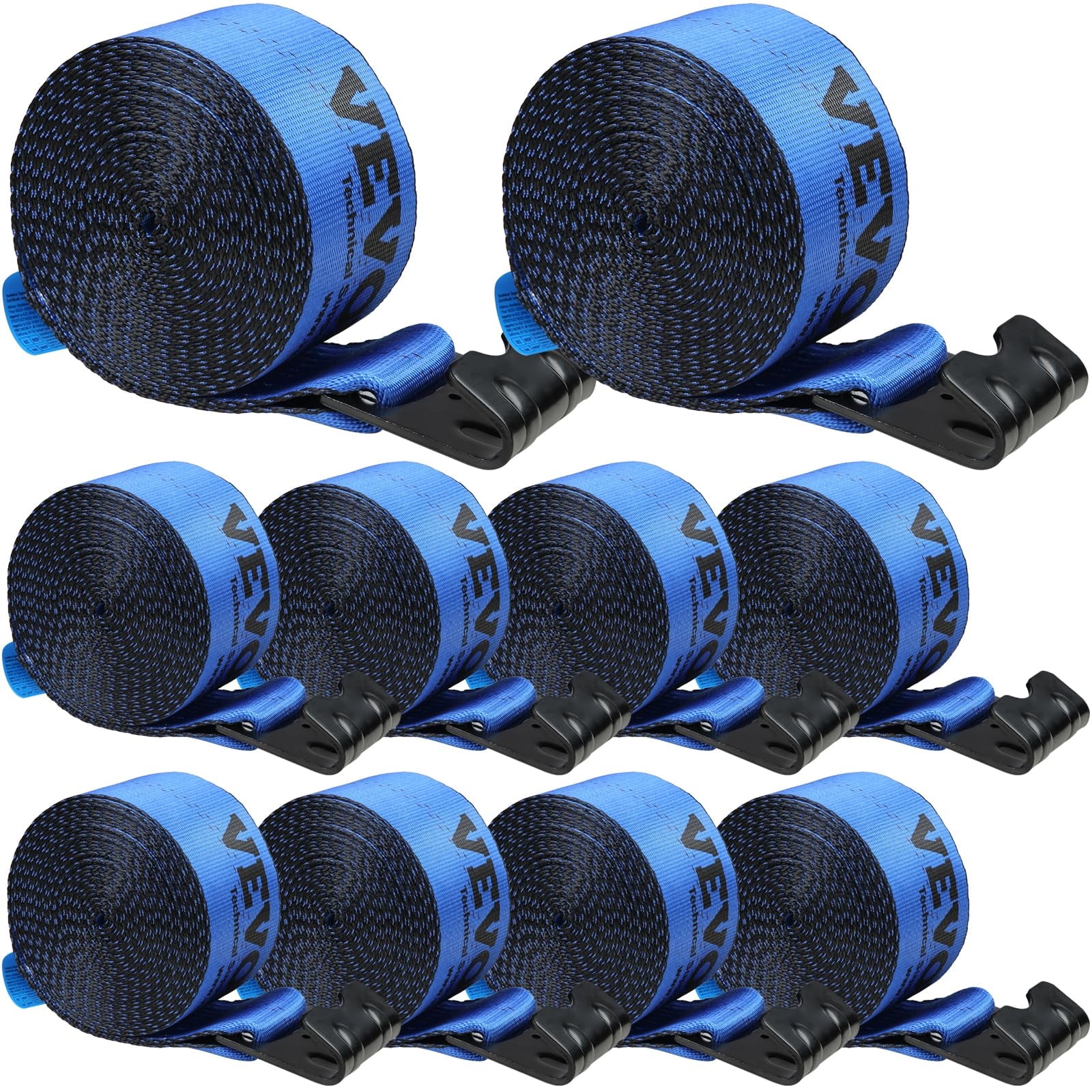 Correas Para Camiones Vevor, 4 X 9 M, Resistentes, Con Ganchos Planos, 8164 Kg, Paquete De 10