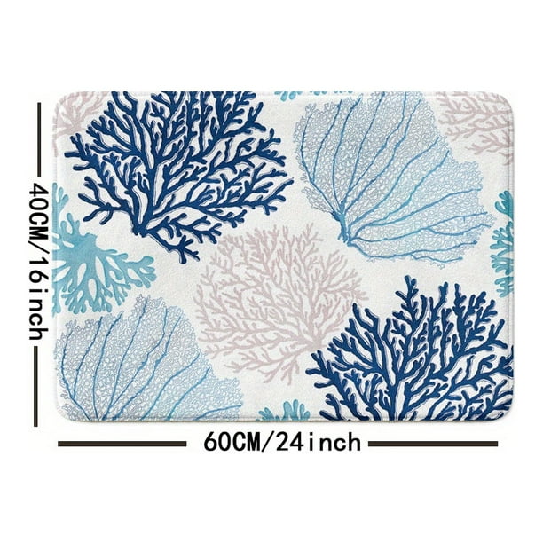 1pc Fall Non-slip Bathroom Rug, Coral Blue Coastal Nautical Absorbent Floor Mat, Indoor Outdoor Anti-Slip Floor Mat, 16x24inch/20x31inch/18x47inch, Farmhouse For Home Decor
