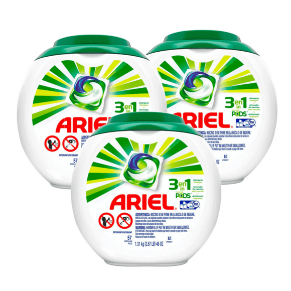 Pack Detergente en Capsulas Ariel 3 x 57 Un