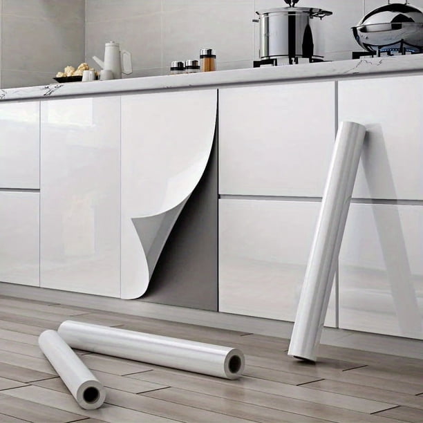 1 Roll Glossy Vinyl Wallpaper Waterproof Grease Resistant Self-adhesive Home Removable Peel And Stick Wall Stickers Pearl Bright Furniture Stickers Kitchen Decorations