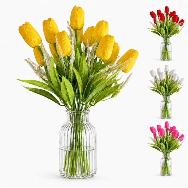 Ramos De 12 Tulipanes Artificiales Flor Decoración Tulipan amarillo Talla Única