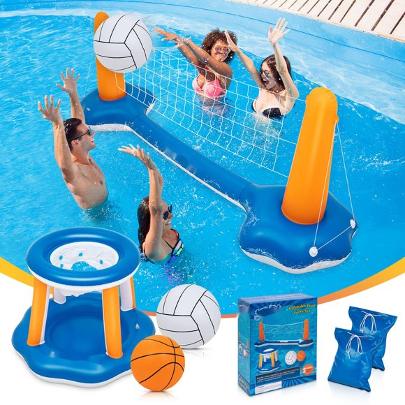 Set de Voleibol Inflable para Piscina KIDDITOY 318 cm con Canasta de Baloncesto