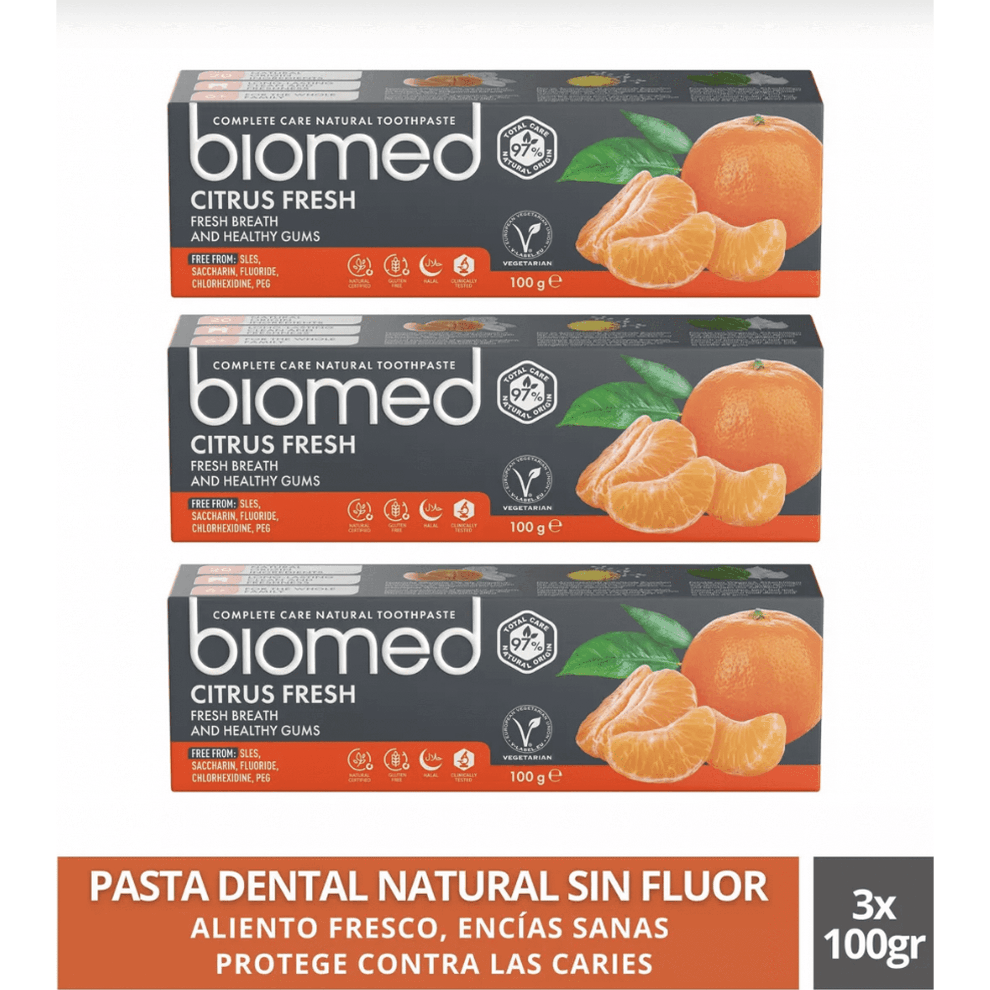 Biomed Health - Pack 3 Pastas Dentales Sin Fluor Biomed Citrus Fresh 100g