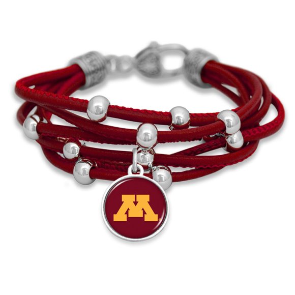 Pulsera FTH 19 cm de Cuero con Cuentas de Plata Minnesota Golden Gophers
