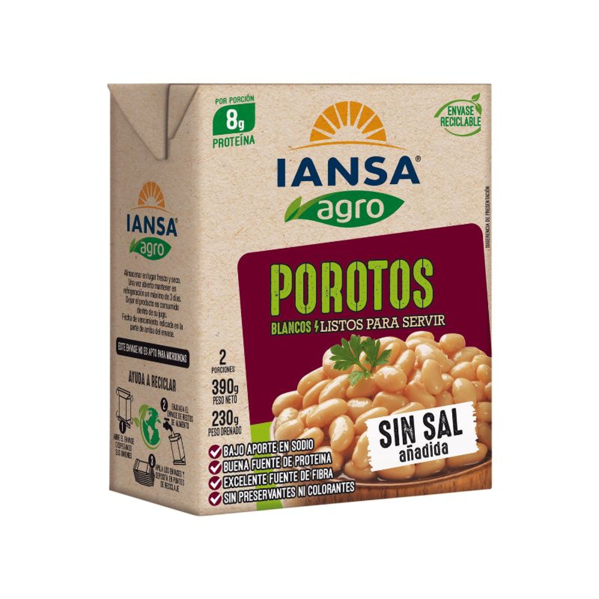 Porotos Blancos Listos Caja Drenado 230 g - Neto 390 g Iansa Agro