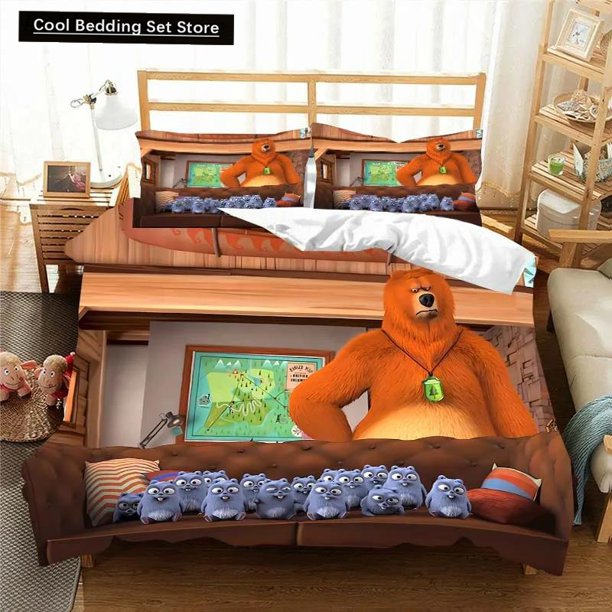 v2373 Bed Sheets G-Grizzy and The Lemmings Bedding Set Duvet Cover Comforter Bed Single Twin Full Queen Youth Kids Girl Boys Gift Bed Sheets 3-Piece Bedding Set (1 Duvet Cover + 2 Pillow Shams) Bed Sh