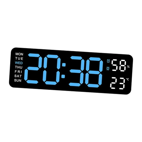 Magideal - Reloj De Pared Digital Moderno Con Decoración De Pared, Regulador De Brillo Automático, Reloj De Pared Led De Home Decor Week, Reloj De Escritorio Par Azul Claro Negro