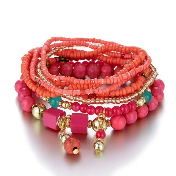 8pcs Bohemian Beaded Turquoise Charm Bracelet - Handmade with Love!